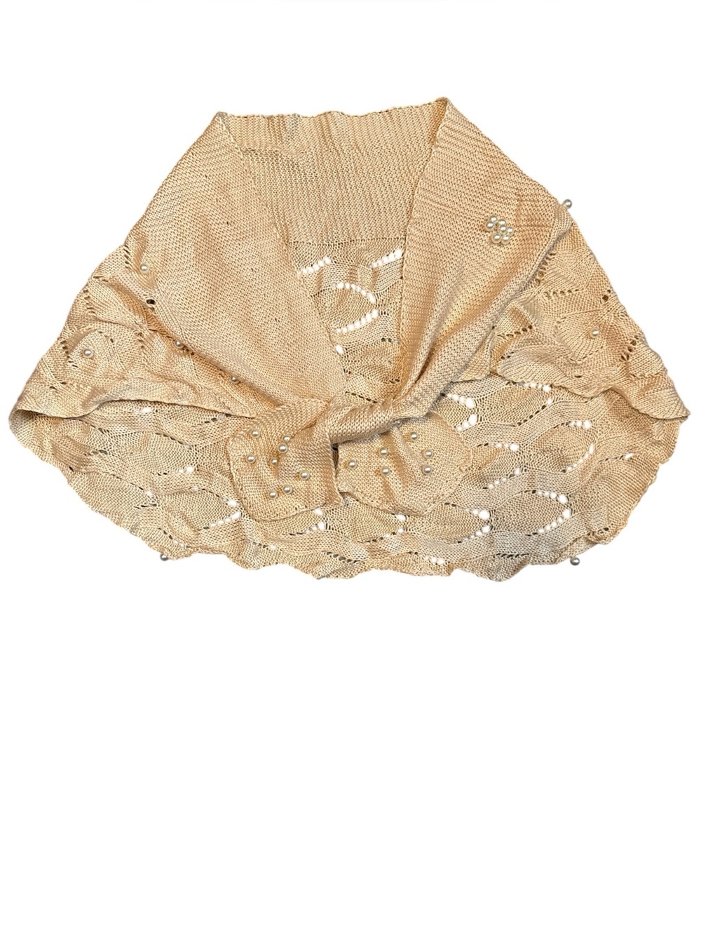 Pearl-Detailed Shoulder Cover-Up/Capelet: Beige